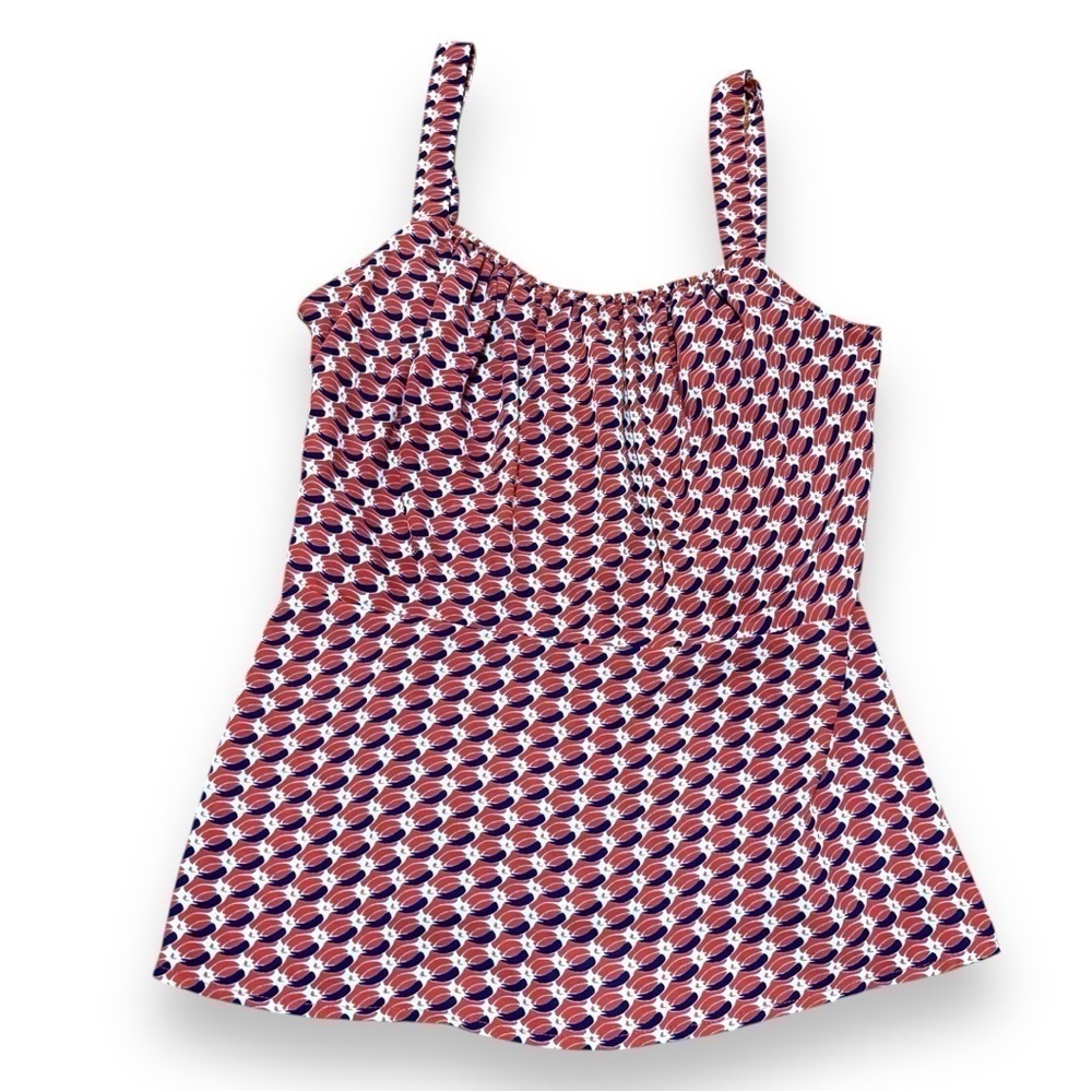 CAbi Burnt Orange Dream Day Peplum Geometric Tank Top Blouse - Size 8